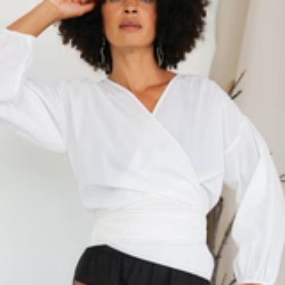 Paige Wrap Top, White Poplin - Picture 1 of 6